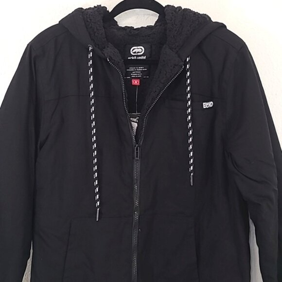 *NWT* ECKO UNLTD Men's Sherpa Lined Heavy Hooded Black Jacket, size Medium - Picture 2 of 12